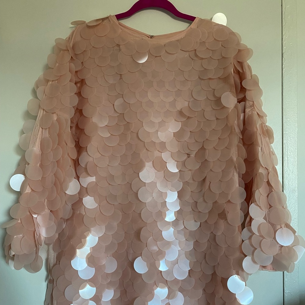 COPY - ASOS gigantic sequins disc mini shift dress in blush pink.